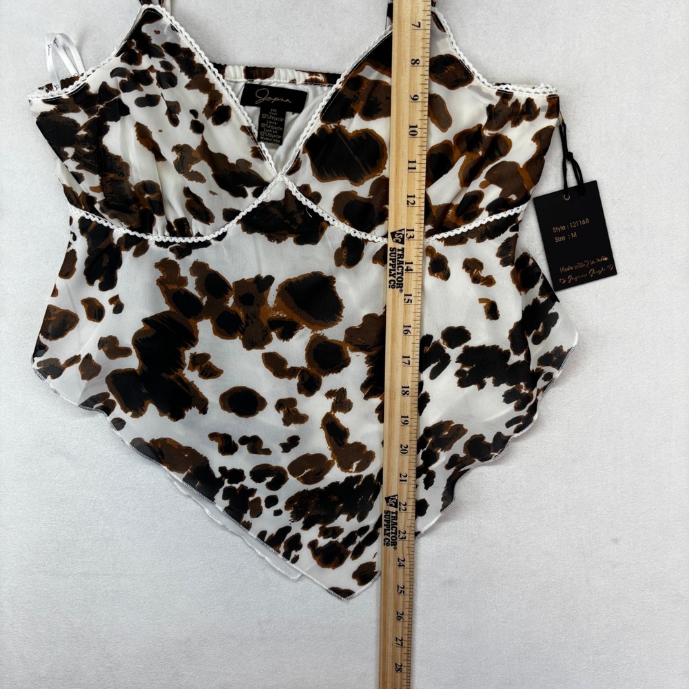 Japna Camisole Top Women Medium Brown Cow Print Handkerchief Hem Western Boho - Picture 8 of 10